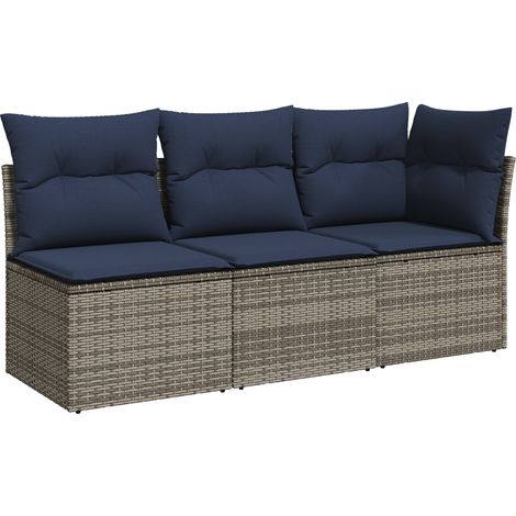 Maison Exclusive - Divano da Giardino con Cuscini 3 Posti Grigio in Polyrattan (1/5)
