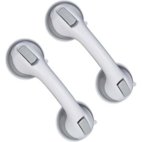 Haltegriff mit Saugnapf, 2er-Set, Dusch- und Badewannengriff, 25 kg, für Senioren, Wandmontage, Weiß/Grau