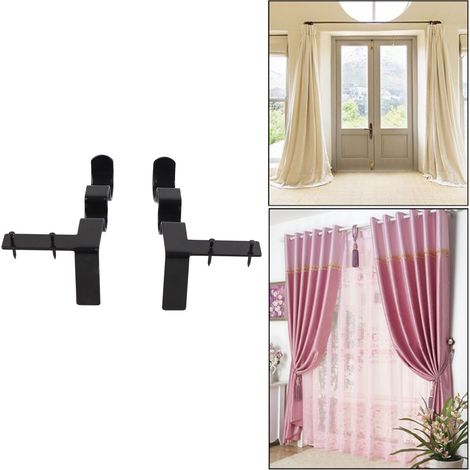 Set mit 2 Doppelhaken-Gardinenstangenhalterungen, römischer Stil, universell, schwarz. (1/5)