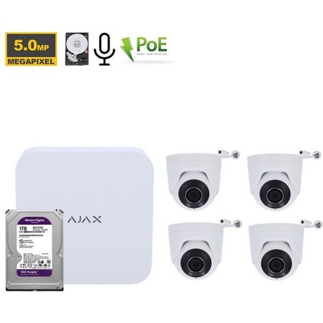 Ajax NVR Kit videosorveglianza Bianco + Telecamera Turret 5Mp + Hard Disk 1Tb - 70936 4 Telecamere