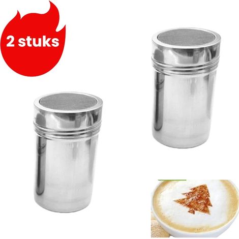 Distributeur de café en poudre 2 pièces en acier inoxydable - Pot à arômes avec couvercle - Distributeur de café en poudre spécial - Flacon à arômes - Distributeur de poudre - Grand format - Argenté (1/5)