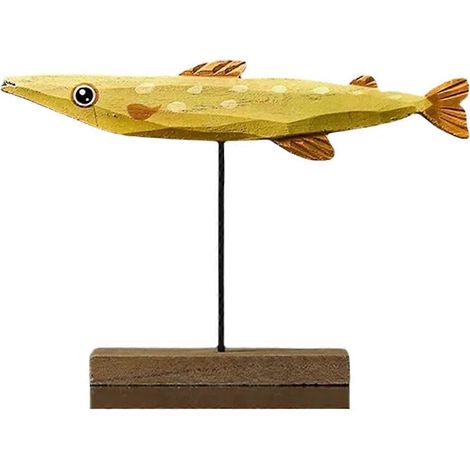 Statue de poisson en bois, décoration nordique pour la maison, sculpture de poisson, ornement BAs présenté (1/5)