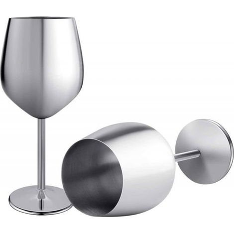 Lot de 2 verres à vin en acier inoxydable de qualité supérieure, verres à vin incassables à double paroi isolés, verres à pied s (1/5)