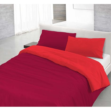 Copripiumino sacco+federa 100%cotone made in Italy 3 misure bicolore tinta unita Bordeaux/Rosso - Piazza e mezza
