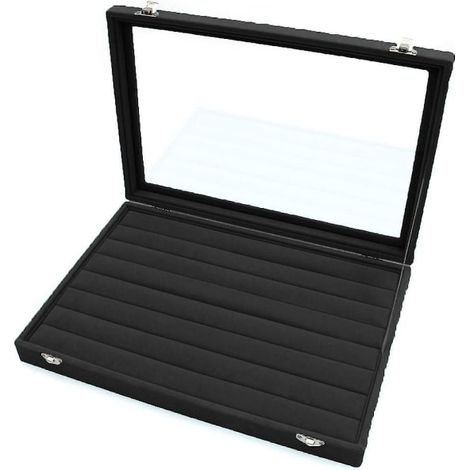 Boîte à bagues avec couvercle en verre, rangement pour bijoux à 8 colonnes, coffret avec 2 serrures de sécurité, présentoir