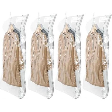 Lot de 4 Sacs de Rangement sous Vide Suspendus pour Vêtements, 135x70cm, Housse sous Vide pour Costumes, Manteaux, Vestes (1/5)