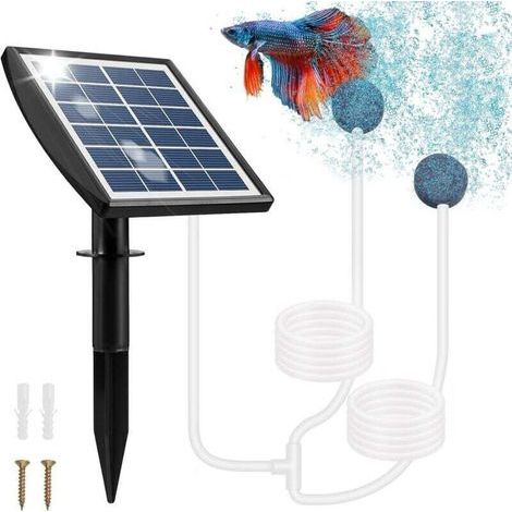 Pompe Solaire pour Bassin, 2W Pompe Bassin Solaire avec Batterie 2200mAh, Pompe a Air Bassin avec Tube à Oxygène et 2 Pierre à Bulles d'air (1/4)