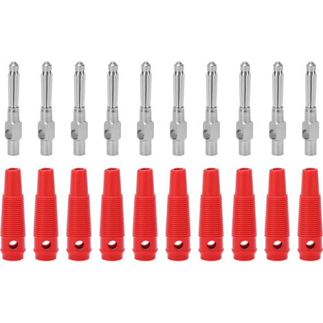 Lot de 10 fiches bananes mâles empilables 4mm 7 broches cuivre 1000V 32A avec manchon souple vissage rouge (1/5)