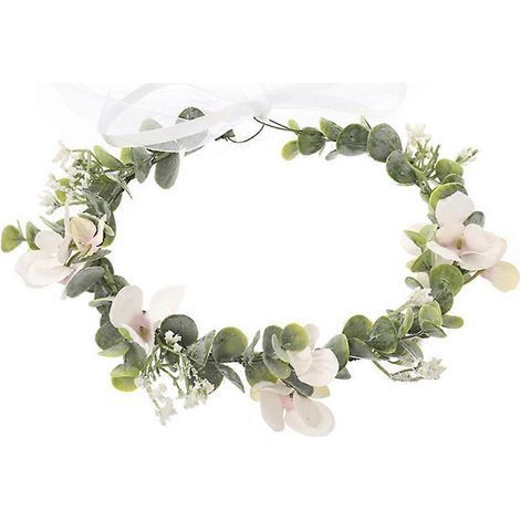 Beflockte Brautkrone, florales Brautstirnband, dekorativer Braut-Haarschmuck – 49 cm – Weiß (1/4)