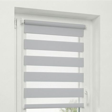 1 pièce store jour nuit sans perçage, enrouleur intérieur gris clair 50x150 cm, réglable hauteur, pour fenêtre ou porte-fenêtre