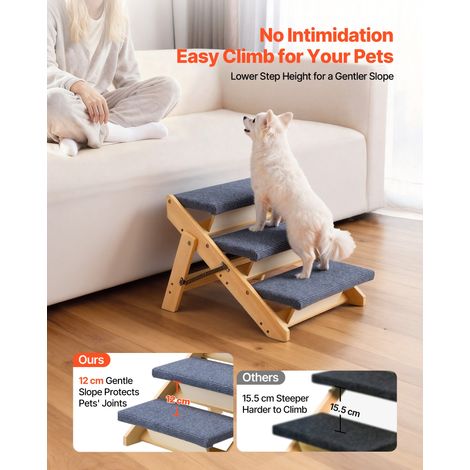 Escalier pour Chien Pliable 3 Marches pour Chien Convertible en Rampe pour Canapé Lit Voiture Chats Chiens Animaux de Compagnie Jusqu'à 68 kg, Hauteur Marche 12 cm, en Bois de Pin et Feutrine (1/5)