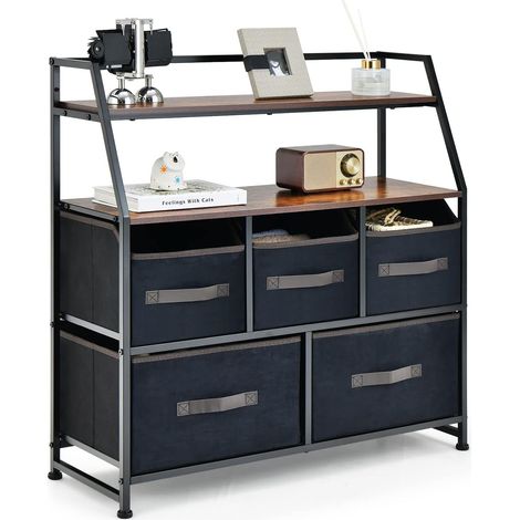 COSTWAY Cassettiera con 5 Cassetti in Tessuto, Mobiletto Multiuso con Ripiano Superiore Aggiuntivo e Cassetti Pieghevoli Medi e Grandi, Comò per Camera da Letto Soggiorno Ingresso, Stile Industriale (1/5)