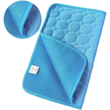 Couverture rafraîchissante pour animaux - Bleue - Taille XS (30 x 40 cm) - Tissu en soie glacée (1/4)