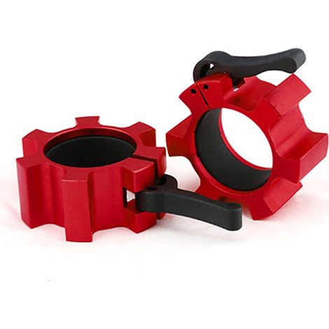 2PCS Collier de Barre 50mm Alliage d'Aluminium à Libération Rapide pour Musculation Fitness Rouge (1/5)
