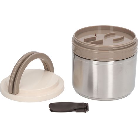 Runde, isolierte Lunchbox aus Edelstahl 304 mit 0,8 l Fassungsvermögen und Löffel, ideal für Schüler zum Transport von warmen Mahlzeiten, Farbe: Stahl. (1/5)