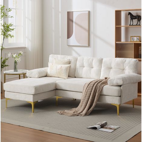 Sofá chaise longue 187,5x130x79 cm beige de 3 plazas con lado reversible izquierda/derecha y chenilla (1/5)