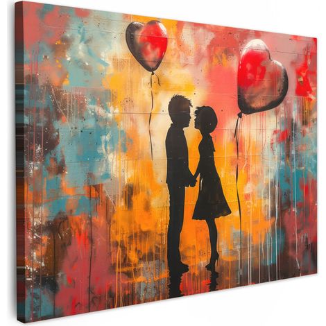 CUADRO EN LIENZO Arte callejero - Amor - Graffiti - Arte - Banksy Lienzo Modernos 80x60 cm