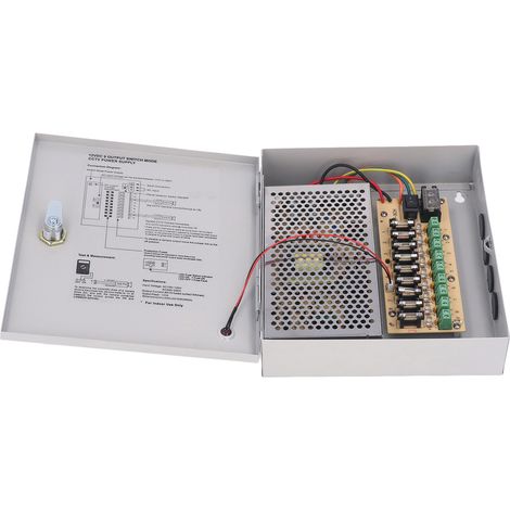 Alimentation CCTV à 9 canaux 12V 10A avec boîtier métallique, prise secteur et verrouillage, adaptée aux caméras de sécurité, DVR, caméras réseau 110V/220V. (1/5)