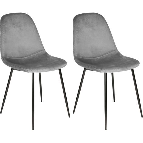 ALESSIA - Lot de 2 Chaises Velours Côtelé Gris Foncé (1/5)