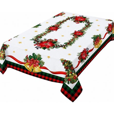 Nappe de Noël rectangulaire en polyester imperméable rouge décorative pour les fêtes, 140 x 180 cm - 2 (1/4)