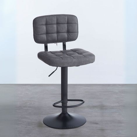 Taburete de piel sintética gris y base de metal negro - Italo (1/5)