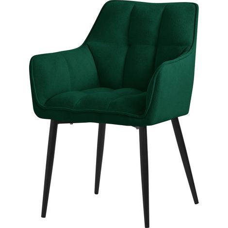ML-Design Silla de Comedor de Rizo con Respaldo y Reposabrazos Asiento Verde Oscuro con Tapizado Grueso y Patas de Metal Sillón Diseño Ergonómico Moderno para Salón, Escritorio o Cocina