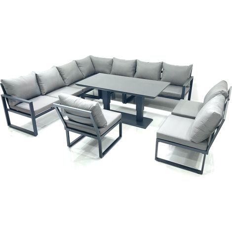 Fimous 10 Seater Outdoor Aluminum Garden Furniture Set Corner Sofa Rising Lifting Dining Table Sets Dark Grey (1/5)