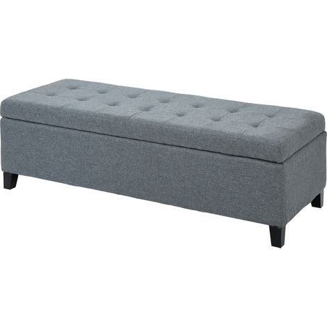 Banc de rangement, pouf, banc d'entrée, capitonnage à boutons, 125,1 x 48,9 x 41,3 cm, gris. (1/5)