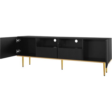 TV-Lowboard mit 2 Schubladen und 2 Fächern, Push-to-Open, Goldakzente, Modern, 165×36×55 cm, Schwarz (1/5)