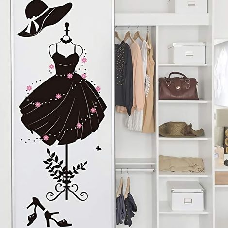 Stickers Muraux Porte Placard Adulte Noir Robe Pissenlit Et Papillon Agapanthe En Cristal Beauté Dressing Mural Pour La Chambre à Coucher Couloir Deco Salon (1/5)