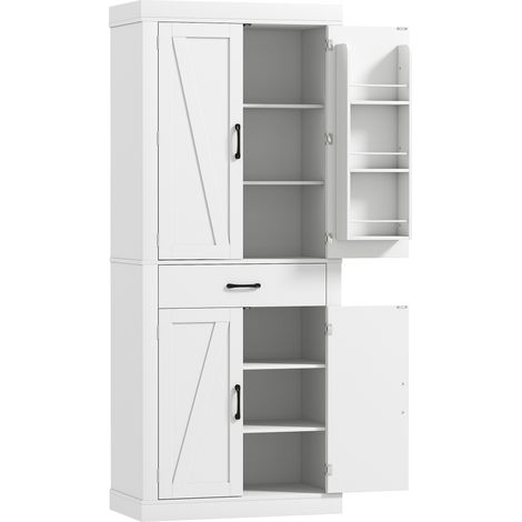 Dispensa Cucina in Stile Country 76x39,5x183,5 cm con 2 Armadietti 6 Ripiani e Cassetto in Legno Bianco (1/5)