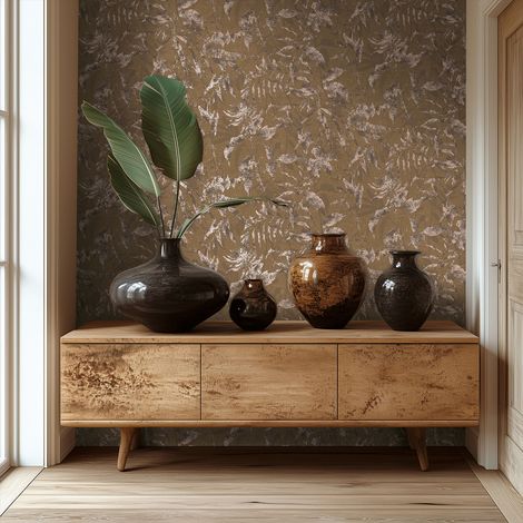 Papier peint intissé Palmiers & Feuilles Marron, Or - 10,05 x 0,53 m (1/5)