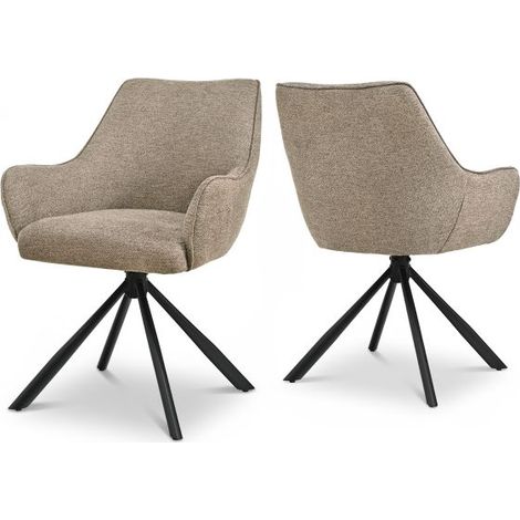Bon Furni Tela Silla de comedor Color Arena, Set de 2, giratoria 360°, ergonómica con cojín de muelles, cremallera oculta y patas ajustables