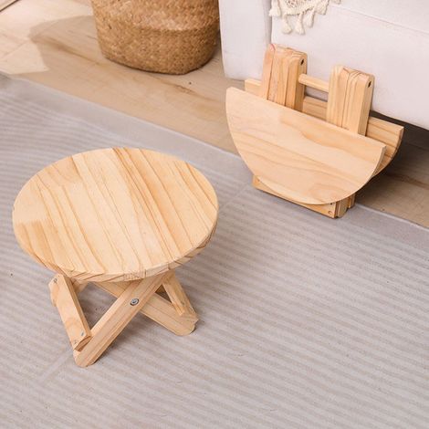 Mini Tabouret Pliant en Bois Rond. Mini Banc de Voyage, Marchepied pour Enfant, Repose-Pieds Portable pour la Maison (1/5)