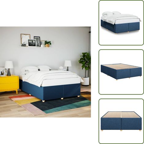 Cadre de lit sans matelas bleu 160x200 cm tissu - Cadre De Lit - Cadres De Lit - Sommier - Meuble De Chambre À Coucher (1/5)
