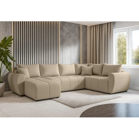 AX LIVING Malatya U XL Wohnlandschaft U Form XXL Ecksofa Hellbraun R