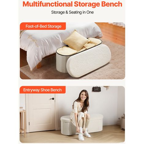 Banc de rangement ovale coffre de rangement rembourré pliable en (1/5)