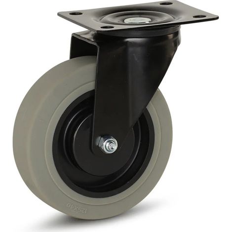 Roue pivotante - MESO - Caoutchouc gris - 125mm - 180kg - Boîtier noir - Platine
