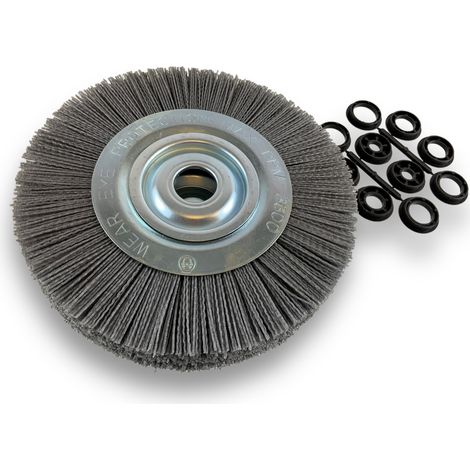 Brosse circulaire NYLON Abrasif  Ø 250 mm  Epaisseur 3 rangs  Carbure de silicium Grain 80  Alésage 32 mm + réducteur bague 25/22/20/16/12 mm  Touret meuleuse ponceuse  Kibros 231253KR80 (1/5)