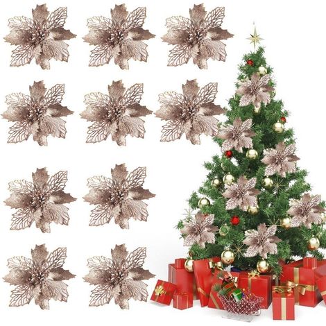 10 wiederverwendbare, glitzernde künstliche Weihnachtssternblüten zur Weihnachtsdekoration (1/5)