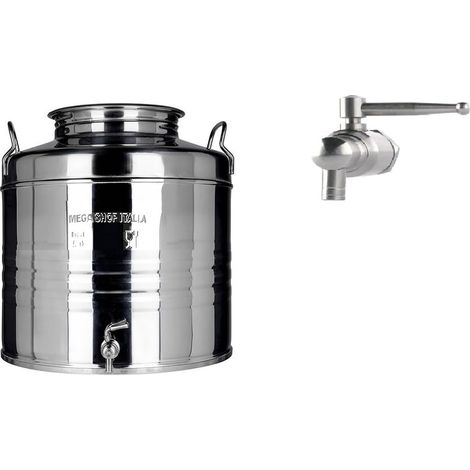 CONTENITORE BIDONE FUSTO PER OLIO IN ACCIAIO INOX 15 30 50 LITRI RUBINETTO INOX 30 LT (1/4)