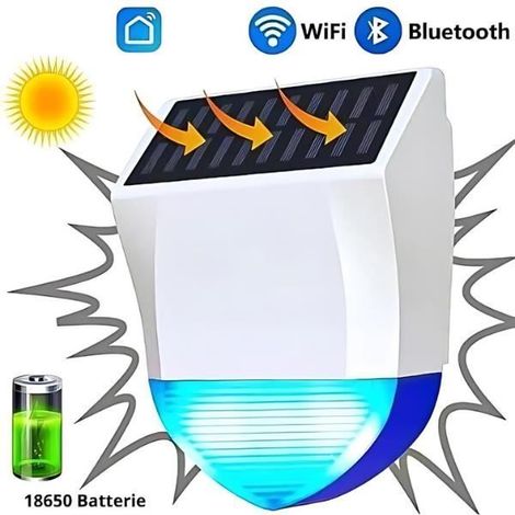 Sirène Wi-Fi, alarme extérieure 95dB étanche avec alimentation solaire et USB, télécommande (1/3)