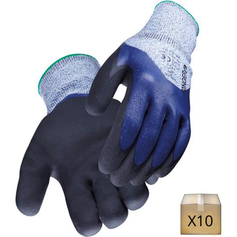 Lot de 10 paires de gants de sécurité en PE Nitrile anti coupure Gripcut EN388 EN407