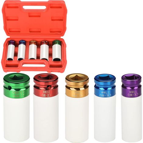 Jeu de Douilles pour Visseuse à Percussion - 15/17/19/21/22mm, Accessoire de Montage pour Changement de Pneus (1/5)