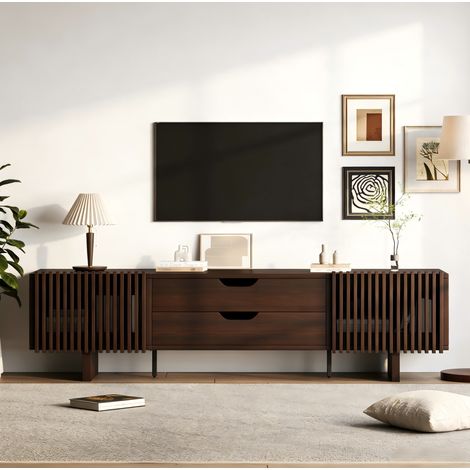Mobile TV 180 x 40 x 45 cm con 2 cassetti e 2 ante, finitura noce scuro DESVIAE (1/5)