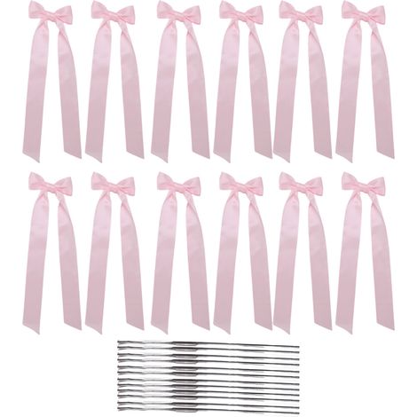 Lot de 12 nœuds décoratifs pour chandeliers, 33 cm, grande coquette, autocollants, rose clair, pour centre de table de mariage, enterrement de vie de jeune fille ou fête. (1/5)