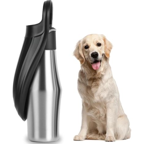1 Gourde Chien, 750ml Acier Inoxydable, Isolée Sous Vide, Bol Intégré, Pour Promenade Randonnée (1/5)