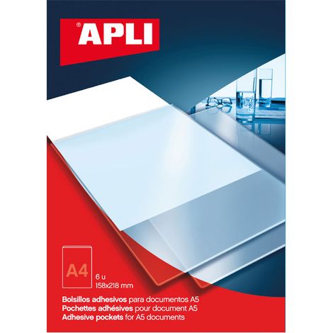 PACK 6 BOLSILLOS ETIQ. APLI ADH. TRANSP. 158X218MM