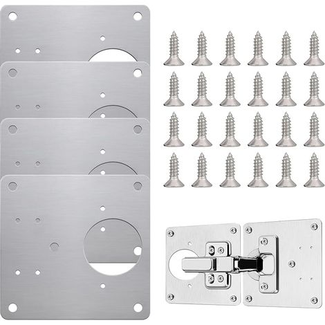 Lot de 4 plaques de réparation de charnière en acier inoxydable avec vis pour la réparation de portes, armoires, meubles, tiroirs, caisses de fenêtres