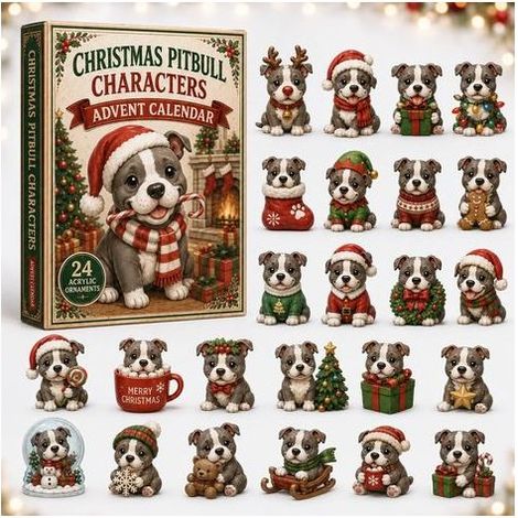 Pitbull à bonnet de Noël calendrier avent 2026 2D boîte surprise